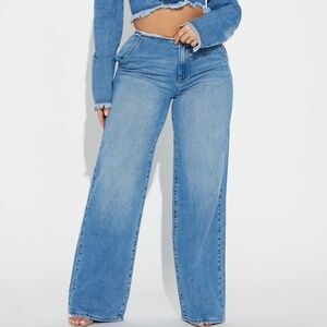 It's Just Business Cut Off Waistband Baggy Jeans - Medium Wash